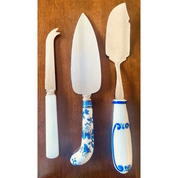 Sheffield Set Of 3 Cake And Cheese Cutters Servers 2 Marked Sheffield 1 Unmarked - Picture 3 of 9